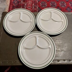 Buffalo China Green Band Divided Grill Plates Set of 3 Restaurant Ware 9.5" USA